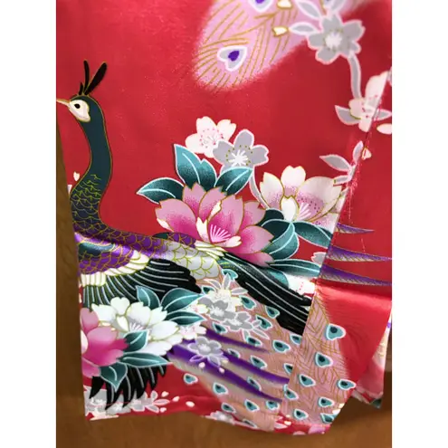 Oriental Village Silk Collection Floral Red Kimono Robe OS Size undefined