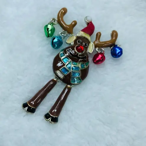 Rudolph The Red Nose Reindeer Christmas Pin Brooch Dangle Legs Ornament Dangles