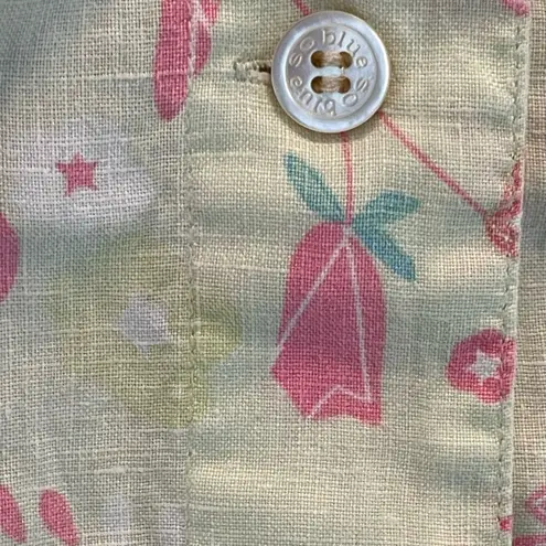 Sigrid Olsen So Blue Floral Print Button Front Vintage Shirt size Large