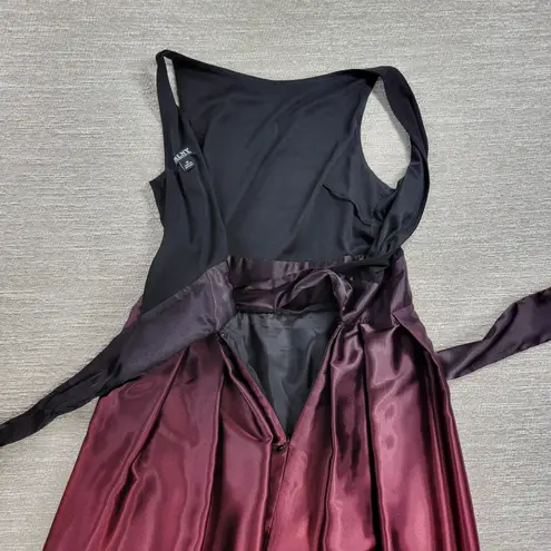 Slny Ombre Satin Wrap Gown Size 10 Black Maroon Formal Maxi Dress Evening