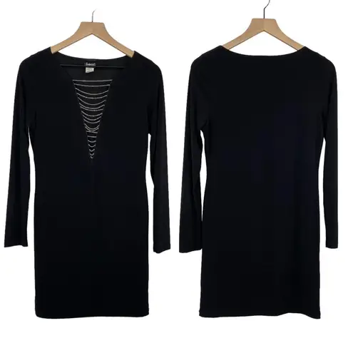 Frederick's of Hollywood Vintage 90s Y2k Mini Dress Stretchy Knit Chain Cutout M