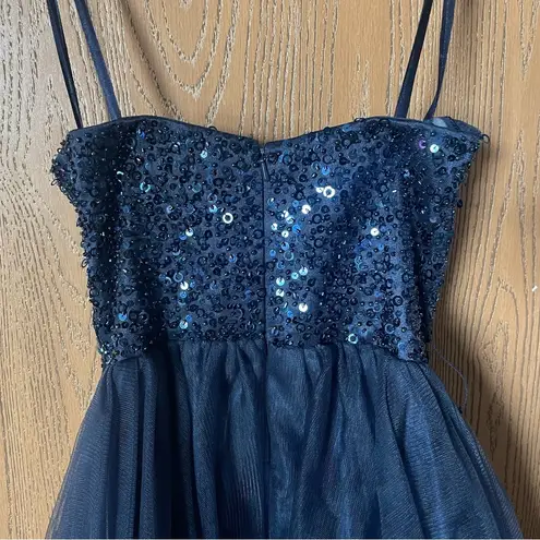 Sean Collection Strapless Sweetheart Cut Crystal Short Ruffle Homecoming Dress