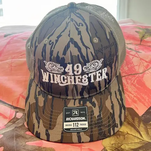 camouflage 49 winchester band embroidered baseball trucker cap Green