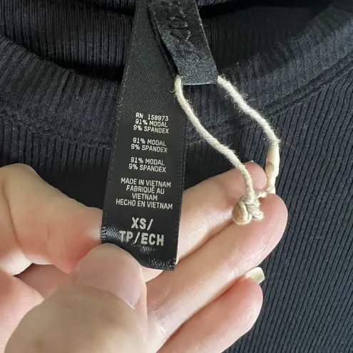 SKIMS Cropped Rib Modal Tee Black Slim Fit Crewneck Lightweight Stretch Sz XS