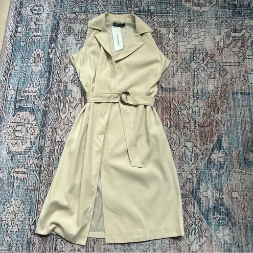 Lafayette 148 New York Sleeveless Trench Coat Dress Khaki Tan 100% Cotton Size 6