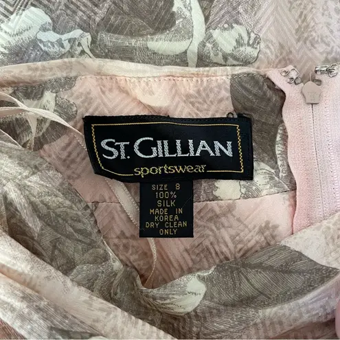 Vintage St. Gillian Silk Tulip Skirt Ruched Floral Pink Gray Watercolor Size 8