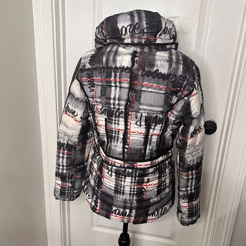 Desigual Womens Jacket Size 6 Black Sigrun 36 Padded Tartan Lettering Coat NWT