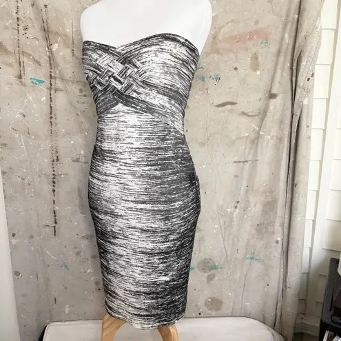 Herve Leger Black & White Print Strapless Bandage Dress