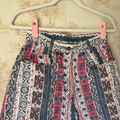 Vintage 90s Red Rover red white blue boho western print high rise denim shorts Size 27