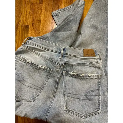 American Eagle  Baggy Jean Distressed High Rise Rigid Blue Jean Denim Size 4