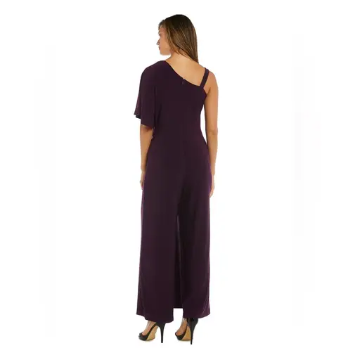 NWT R & M richards Jumpsuit with Overlay and Draped Sleeves PLUM SZ