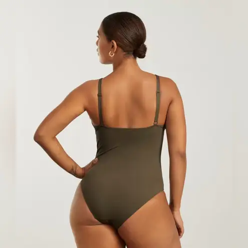 Everlane  One Piece V Neck Swimsuit Olive Green Sz M