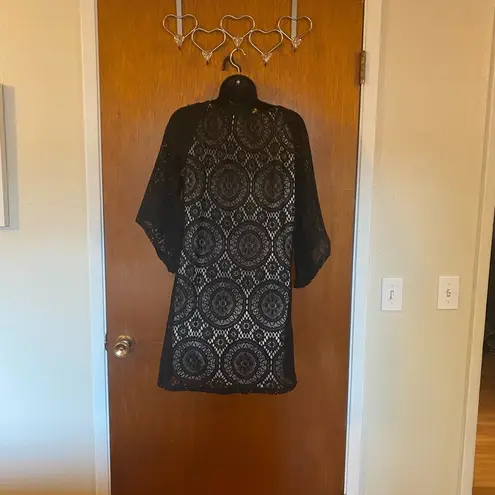 Tacera Black Lace with Nude Lining 3/4 Sleeve Dress Effortless Elegance Size S