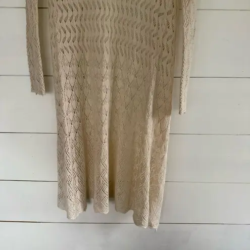 Gypsy Warrior Women’s Small Cream Crochet Hooded Long Line Cardigan