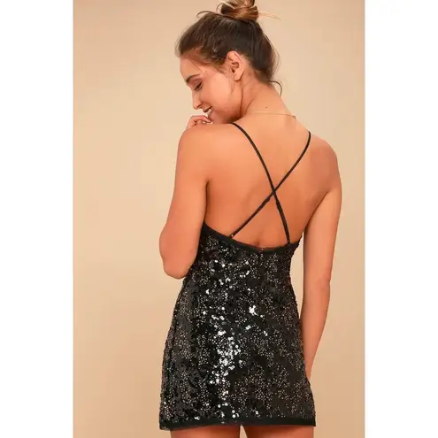 NBD NEW  Sloan Black with Gold Tone Sequin Mini Dress Spaghetti Straps Size XL