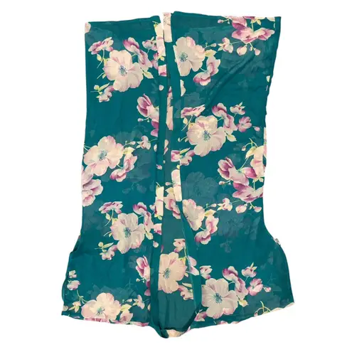 Women’s One Size Sheer Floral Kimono Cardigan Cover Up Teal Floral Lightweight Blue Size L