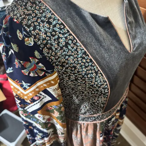 Mystree Dress Patchwork Velvet front Fall boho peasant gypsy festival sz M