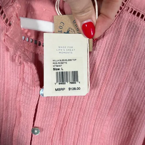 Faherty Willa Sleeveless Boho Blouse Tank Top Rosette Pink Womens L