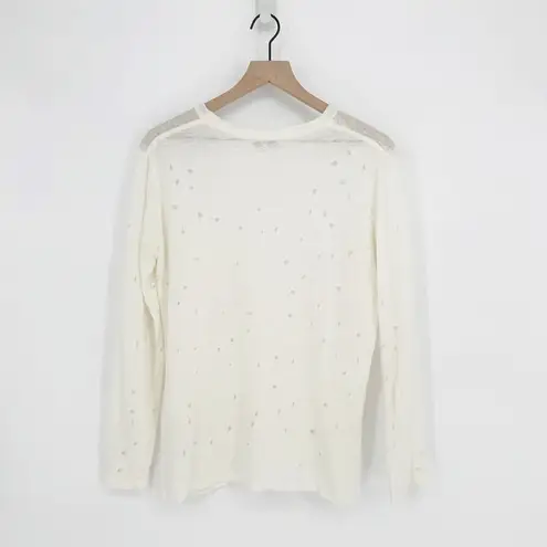 IRO Marvina Linen Long Sleeve Shredded Holes Tee in Ecru Cream Women's XS