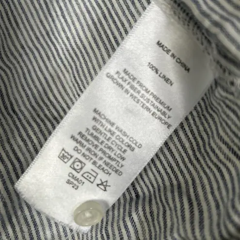 Quince Top Womens Medium Blue White Stripe Linen Coastal Beachy Minimalist M