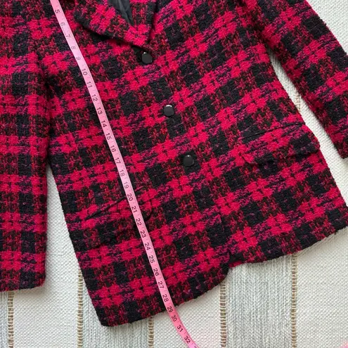 Valerie Stevens  Fuchsia Red Black 100% New Wool Vintage Tweed Blazer 6 Petite