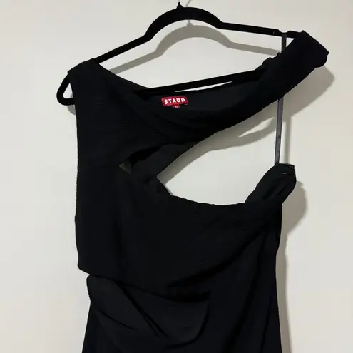 STAUD Prismatic Asymmetric Cutout Ribbed-knit Maxi Dress Black Size 10