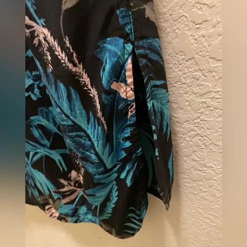 Equipment Tropical Leaf Collared Sleeveless Silk Knee Length Dress Size S