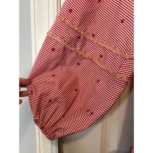 Alexis Alzena Red White Gingham Embroidered Wrap Mini Dress Size XS