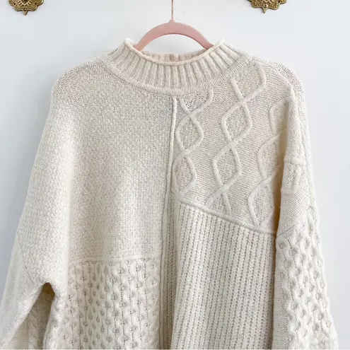 American Eagle Cream Fall Patchwork Mock Neck Sweater