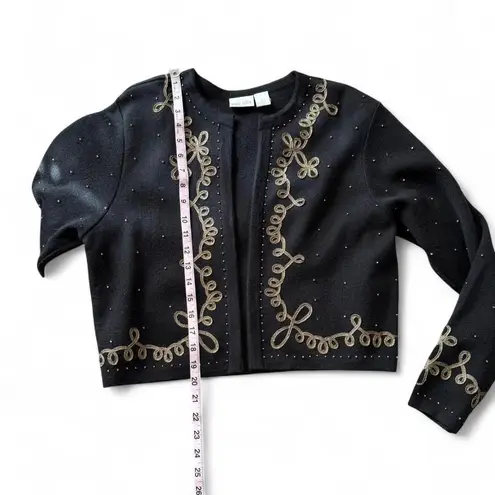 Embroidered/Beaded Open Cardigan Sweater Black Size M