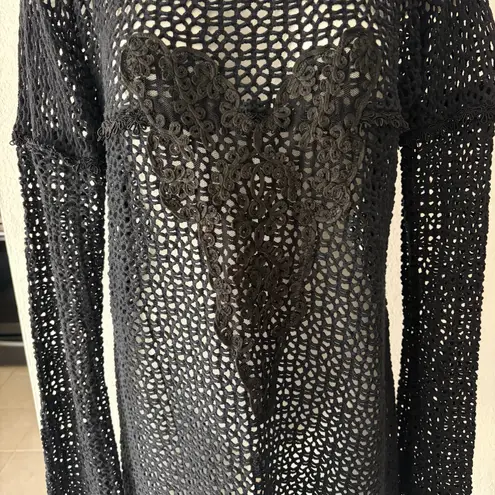 Handmade black crochet abstract heart appliqué coverup