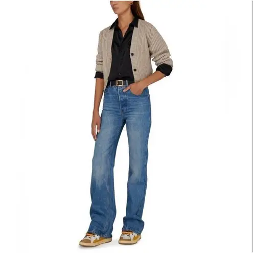 AMI Short Ribbed Cardigan button front 100% virgin wool SIZE SMALL NEW Tan