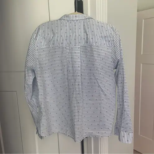 Frank & Eileen Blue Strip Silvio Cotton Red Anchor Long Sleeve Button Up Top Size M