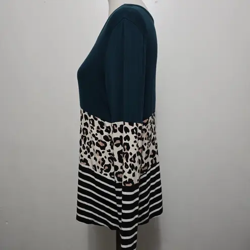 24 Seven by Maurices Kennedy Teal Leopard Stripe Colorblock Long Sleeve Top M Green Size M