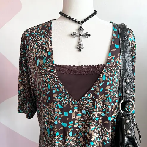 Vintage Wrap Layered Top Y2K Boho Indie Retro Minimalist Festival 2000s Large‎ Brown - Image 2