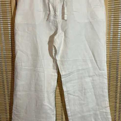 Charter Club Pant Shop Linen Cotton Drawstring Waistband Winter White Pants 8