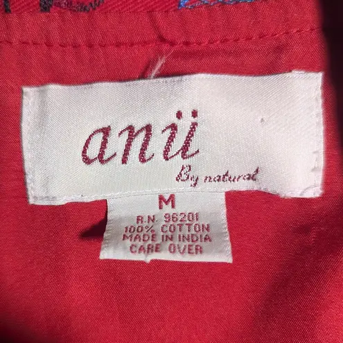 Vtg Y2K Anu Red Blue Paisley Floral Embroidered Open Front Blazer Jacket Sz M Size M