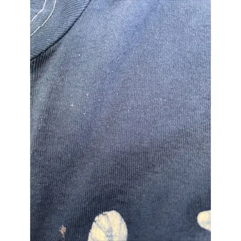 90s Ellemenno V Neck Blue White Graphic Floral Tee Short Sleeve Tee Large