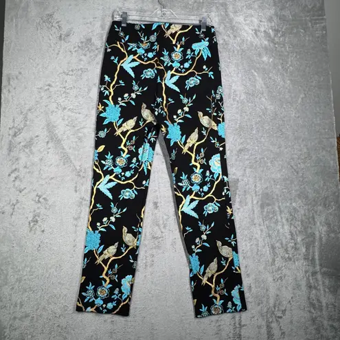 Soft Surroundings Chinoiserie Pants Women Medium Pull On Black Blue Floral Party