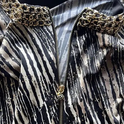 MSK Women’s Gold/Black Sparkle Neck Slinky Western Stretch Top Blouse Size 2XL Black