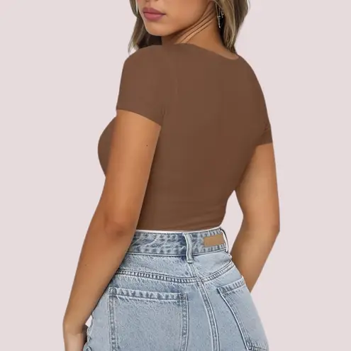 NWT REORIA Brown Square Neck Cap Sleeve Bodysuit