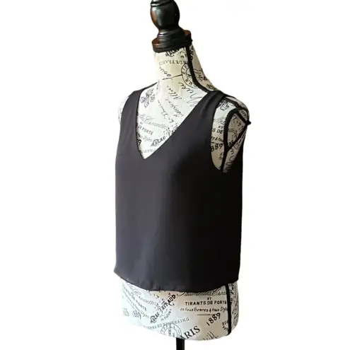 AQUA Black V-Neck Cropped Chiffon Top Women’s XS Goth Grunge Punk Moto Biker