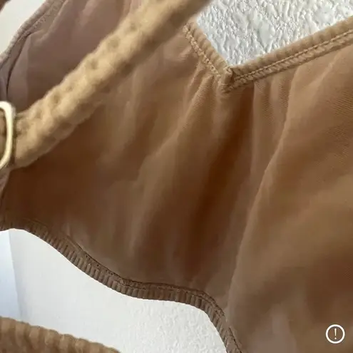 For Love & Lemons  Eva Crop Top in Latte Ribbed Strappy Small