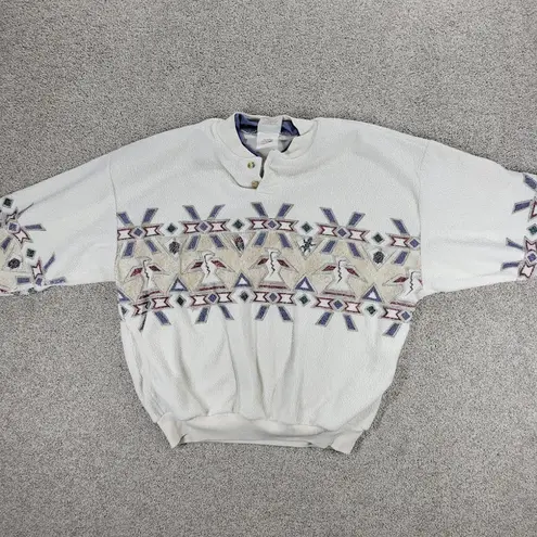 Vintage 90's Art Unlimited Aztec Sweatshirt Womens M White Brown Phoenix Fleece Size M