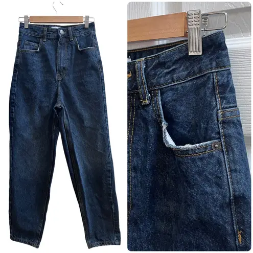 ZARA  Dark Rinse Size 2 Mom Jeans 24.5 Inch Inseam Frayed Hem