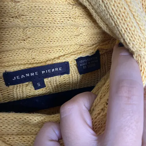 Jeanne pierre Mockneck Cable Knit Sweater Yellow Pullover Long Sleeve Size Small