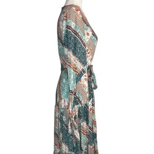 Jaase NWT Anthropologie M Patchwork Midi Dress Tiered Flowy Long Sleeve Modest