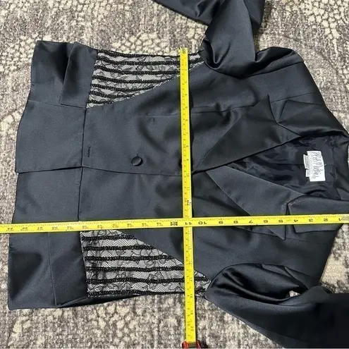 Bob Mackie Vintage 1980’s 10 Black Satin Lace Back Beaded Trimmed Jacket Blazer