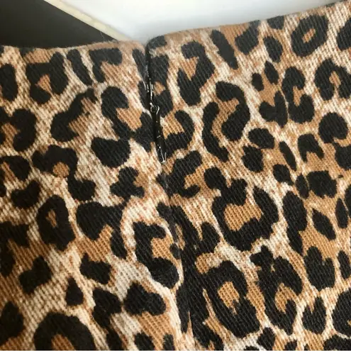 Marissa Webb Belted Leopard Print Denim Mini Dress Long Sleeve Safari Neutrals L