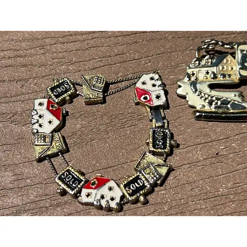 Home House Gold Tone Vintage Jewelry Lot of 2 Lapel Pins Bracelet Realtor Realty